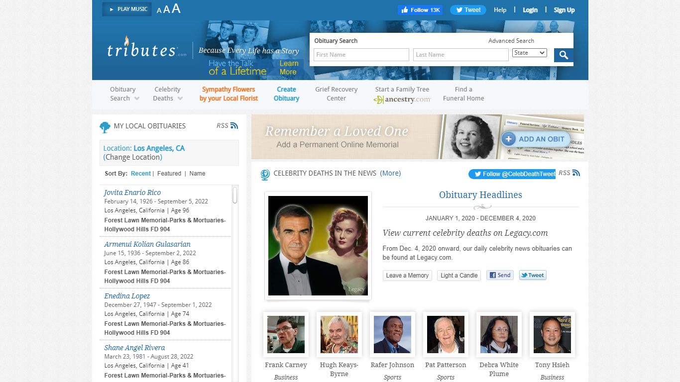 Online Obituaries, Funeral Notices and Death Records - Tributes.com